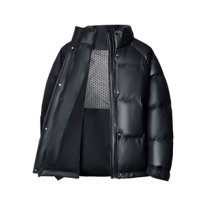PU Leather Men's Custom Logo Embroidery Winter <b>White</b> Duck Puffer <b>Waterproof</b> Windproof Hooded Zipper Bomber Bubble <b>Jackets</b> Coat - Product Image 5