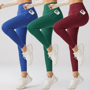 Customizable High Waist Solid Breathable Eco-Friendly <b>Leggings</b> <b>Pockets</b> for for Women's Yoga Gym Running Outdoor Sports - Product Image 3