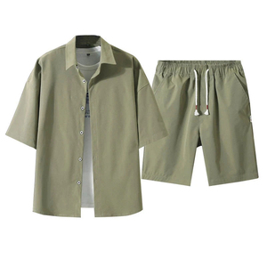 Casual Summer Men's Clothing 2 Piece All Plain Suit Summer Button <b>T</b> <b>Shirt</b> and Short Set for Men Sale in Very Cheep Price - Product Image 1