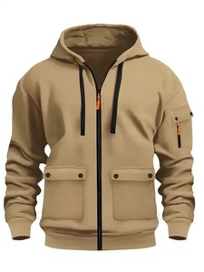 Men's <b>Navy</b> Blue Hooded Zip-Up <b>Sweatshirt</b> Regular Fit Solid Color Casual French Terry Pocket Design Autumn Wear - Product Image 4