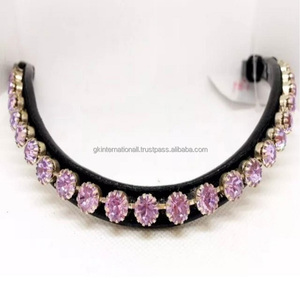 Diseño de moda 2023 cuero genuino curva ceja banda equitación ecuestre redondo marca CRISTAL diamante Bling brida ceja banda - Product Image 5