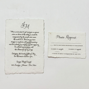 Invitations en papier imprimé à bords festonnés, papeterie de mariage artisanale sur mesure, cartes de luxe en coton, annonces d'événements artisanales - Product Image 1