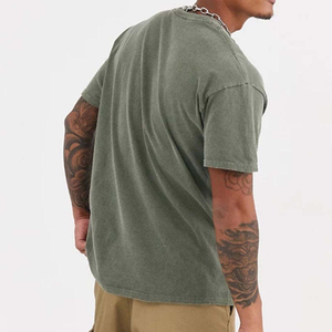 T-shirt délavé à l'acide, T-shirts délavés à l'acide de grammage lourd, T-shirt vert délavé à l'acide, texture respirante, tissu 100% coton, coupe classique - Product Image 3