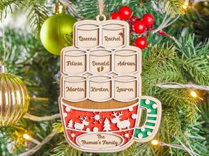 Marshmallow Family <b>Ornaments</b> Personalized Cocoa <b>Couple</b> Christmas <b>Ornament</b> Religious Wood Plywood Crafts Wooden Boxes Wall Signs - Product Image 4