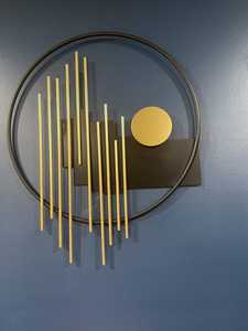 Escultura de pared redonda de metal abstracta moderna, negra y dorada, geométrica, de hierro, para sala de estar, hotel, decoración de lujo para el hogar. - Product Image 4