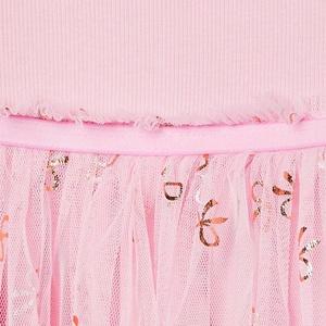 Robe évasée tendance rose et or imprimée, col rond, manches longues régulières, longueur genou, ourlet évasé, vente en gros BD - Product Image 5