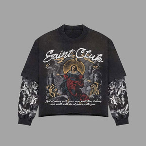 เสื้อยืดแขนคู่พิมพ์ลายฟอยล์พร้อมดีเทลลายพิมพ์นูนแบบยกสูงสำหรับใส่ในชีวิตประจำวัน ดีไซน์ทันสมัยแบบเลเยอร์สองชั้น - Product Image 1