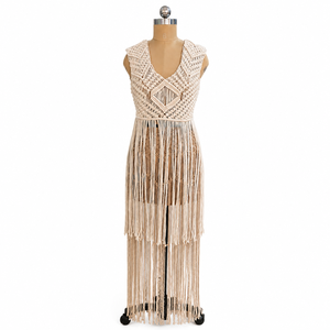 Vestido Chaleco Boho Hecho a Mano con Flecos Largos y Borlas, Chaqueta sin Mangas - Product Image 1