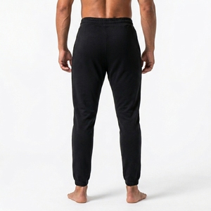 Men's <b>Black</b> Cotton Sweatpants Elastic Waist Drawstring Casual Jogger <b>Pants</b> Midweight Breathable Knitted Fabric Autumn Wear - Product Image 4