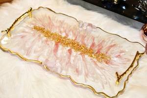 Handmade Rose Quartz Resin <b>Tray</b>: Gold Marbling <b>Vanity</b> <b>Tray</b> Epoxy Resin Serving <b>Tray</b> Resin Handmade <b>Tray</b> Used in the Hotel - Product Image 4