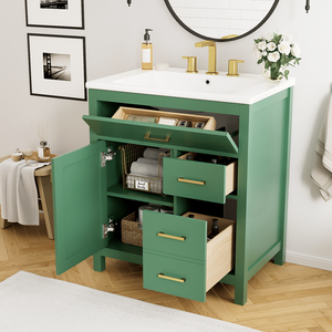 Mobile da Bagno Verde da 30 Pollici con Lavabo in Ceramica per Bagni Piccoli, Offre Ampio Spazio di Stoccaggio - Product Image 1
