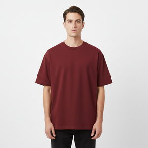 T-shirts décontractés surdimensionnés pour hommes en coton épais, imprimés sur mesure, effet délavé, anti-boulochage, respirants - Product Image 1