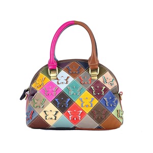 Ando <b>Bag</b> Genuine Cowhide Leather <b>Patchwork</b> Handbag Women Colorful Dome Satchel Shoulder <b>Bag</b> - Product Image 2