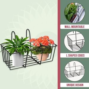Minimalist Metal Hanging <b>Plant</b> Rack With 3 White <b>Pots</b> For Balcony Greenery - Product Image 2