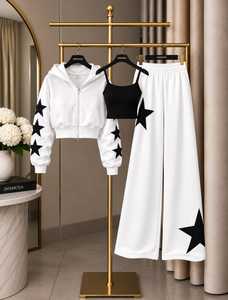 Ensemble de survêtement décontracté 3 pièces pour femme, uni, respirant, coupe ample, avec sweat à capuche zippé, débardeur côtelé et pantalon de survêtement large - Product Image 5