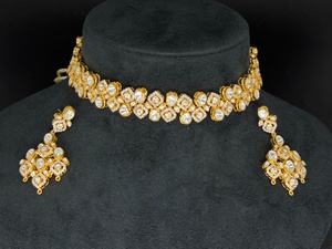 Luxury 24K Gold Plated Crystal <b>Choker</b> Necklace Women's Wedding Floral Design Prong Setting Round Brilliant Cut Stone Jewelry - Product Image 1