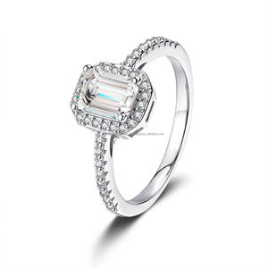 Elegant Moissanite Diamond <b>Emerald</b> Cut Engagement <b>Ring</b> <b>Silver</b> Tone Prong Setting Luxury Bridal Jewelry Statement <b>Ring</b> For Women - Product Image 1