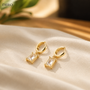 Radiant Cut Diamond Hoop <b>Earrings</b> Trendy 18K Vermeil Yellow Gold <b>Wedding</b> Party Birthday Gift Jewelry - Product Image 3