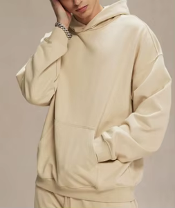 Sudadera con Capucha para Mujer, Color Beige, Hombros Caídos, Manga Larga, Bolsillo Tipo Canguro - Product Image 5