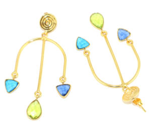 Unique Design Checker Cut Hydro Quartz Luxury <b>Fashion</b> Wire Design Shape 22K Gold Plated Brass Metal <b>Drop</b> <b>Earring</b> Wholesale Women - Product Image 3