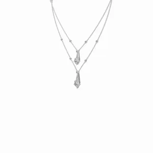 Collar de compromiso con diamantes cultivados en laboratorio en oro blanco de 18 quilates, corte redondo y princesa, colgante de cadena de doble eslabón con 34 diamantes - Product Image 2