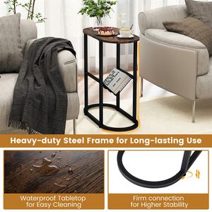 Tavolino ovale industriale a 2 livelli con ripiano in rete, tavolini da caffè - Product Image 5