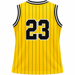Maillot de basket-ball rayé jaune personnalisé, numéro 23, sans manches, vêtements de sport pour hommes, évacuant l'humidité, coupe régulière pour adultes - Product Image 1