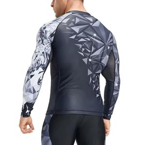 Men's Full Sleeve Rash Guard <b>Black</b> White Geometric Print Quick Dry Spandex Polyester Top - Product Image 3