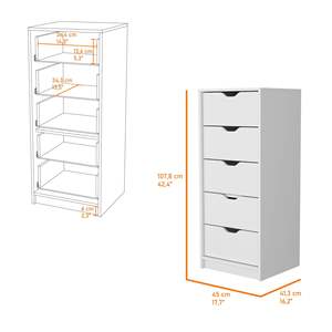 Commode Logan blanche à 5 tiroirs étroits - Product Image 5