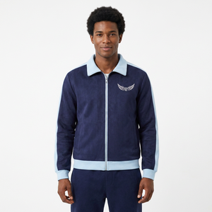 Chaqueta Azul Marino para Hombre con Ribete Azul Claro, Logotipo de Alas Bordado, Cierre de Cremallera, Ropa Deportiva Informal para Otoño - Product Image 5