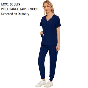 Wholesale Women Medical Scrub Set V-neck Jogger Pants Multi-Pocket Hospital Nurse Uniform Breathable Elastic Healthcare Suit - Product Image 2