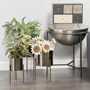 Metal Indoor Outdoor Planter <b>Large</b> Planter <b>Pot</b> with Removable Stand Set of 3 Planters Black Nickel Plated Planter set - Product Image 6