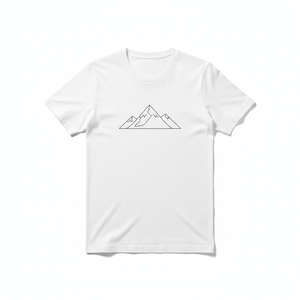เสื้อยืดแขนสั้นสีขาวสำหรับผู้ชายพิมพ์ลายภูเขาทรงเรขาคณิตทรงปกติคอกลมสไตล์ลำลอง - Product Image 1