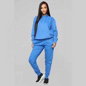 Vente en gros de survêtements 2 pièces pour femmes fabricant de vêtements pull uni lourd à capuche pantalon survêtement ensemble surdimensionné printemps - Product Image 4
