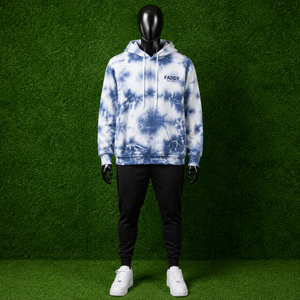 Sweat à capuche unisexe personnalisé en coton épais bleu et blanc tie-dye, effet délavé, style streetwear, en molleton, vente en gros - Product Image 3