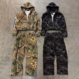 Custom <b>Camouflage</b> DTG All Over Print Zip Up Hoodie Sweatpants Set Oversized Mens Camo Tracksuit OEM ODM - Product Image 1