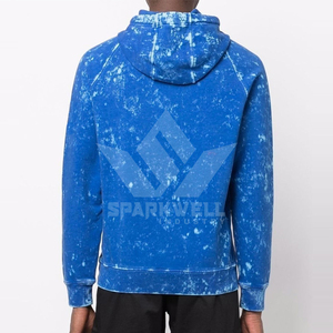 <b>Men's</b> <b>Tie</b>-Dye Hooded Sweatshirt Raglan Sleeve 100% Cotton Knitted Casual Regular Fit <b>Blue</b> Autumn Wear - Product Image 5