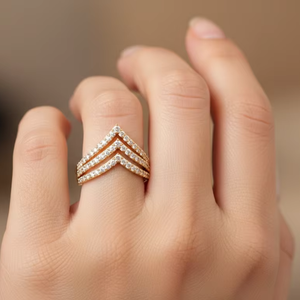 Bague de fiançailles demi-éternité double en V, tendance, cadeau idéal pour les fêtes - Product Image 3