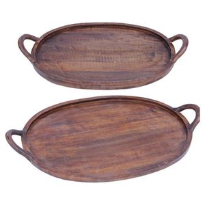 Plateau de service rectangulaire en bois de manguier fait main avec poignées découpées, plateau décoratif rustique pour table basse et cuisine - Product Image 5