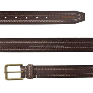 Ceinture décontractée en cuir noir de qualité supérieure, doublement cousue, très résistante, pour hommes, avec boucle en laiton - Product Image 1