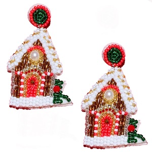 Pendientes de botón hechos a mano con cuentas de cristal de muñeco de nieve navideño, estilo clásico, rojo y verde, con perlas de imitación, joyería de boda para mujer - Product Image 6