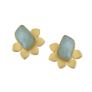 Boucles d'oreilles clous florales en Amazonite naturelle, plaquées or, en laiton fait main, légères, bijoux de mode - Product Image 1