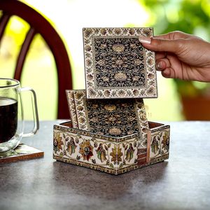 Ensemble de sous-verres en bois imprimés de luxe, carrés, réutilisables, épaisseur 3 mm, écologiques, motif floral, pour la maison, l'hôtel, le restaurant, les fêtes - Product Image 1