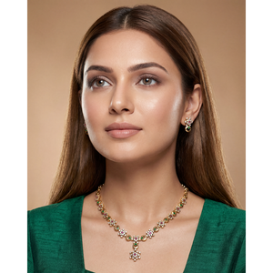 Indian Ethnic Artificial Jewellery Kritika Victorian Delicate Gold Plated CZ Necklace & Earring Set for Bridal - Product Image 1