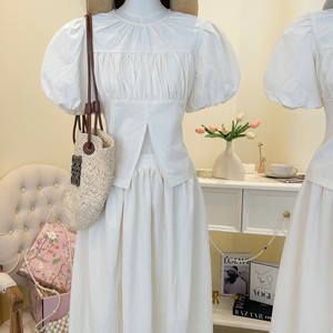Ensemble deux pièces pour femmes de style coréen, chemisier sans manches, jupe longue taille haute, 100% coton, col en V, volants - Product Image 3