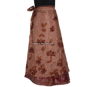 100 Ways to Wear Long <b>Wrap</b> <b>Skirt</b> 2 Layer Reversible Magic Silk Saris <b>Wrap</b> Long <b>Skirt</b> Sari <b>Wrap</b> Around <b>Skirt</b> Two Layer Printed - Product Image 2