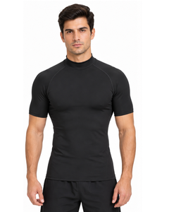 T-shirt de compression pour homme à manches courtes, coupe ajustée, pour le sport, la course, l'entraînement, couleur noire, fitness, protection anti-UV - Product Image 4