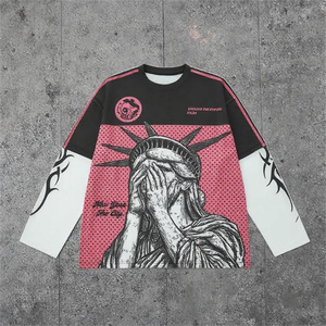 T-shirt à manches doubles en jersey streetwear, impression numérique, vêtements de créateur, maillots de football roses - Product Image 2