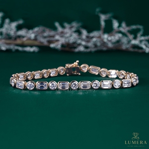 Pulsera de Diamantes Cultivados en Laboratorio con Corte Brillante Redondo Esmeralda, Chapada en Oro, Certificada por IGI, Regalo de Boda para Mujer - Product Image 4