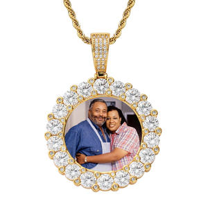 Personalized Rose Gold Plated Moissanite Round Pendant Custom <b>Photo</b> Memory <b>Photo</b> Picture <b>Frame</b> Necklace - Product Image 3